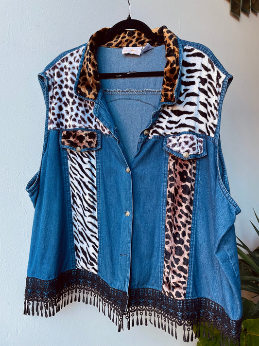 Denim Animal Print Vest