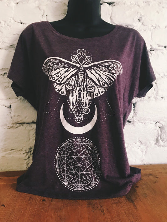 Vintage Purple Moth Off Shoulder Shirt